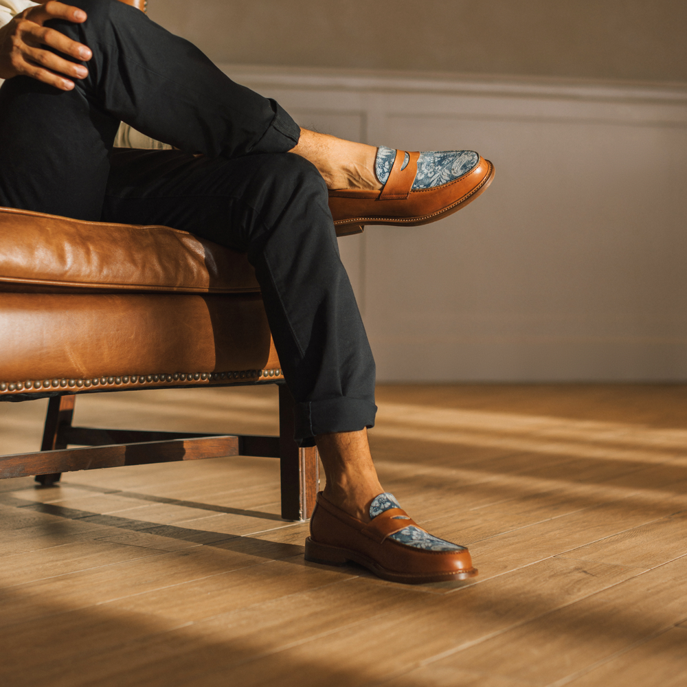 The Jack Penny Loafer in Washed Denim Floral