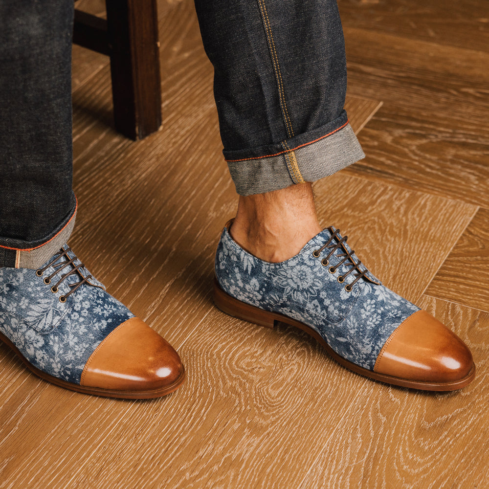 The Jack Oxford Shoe in Washed Denim Floral