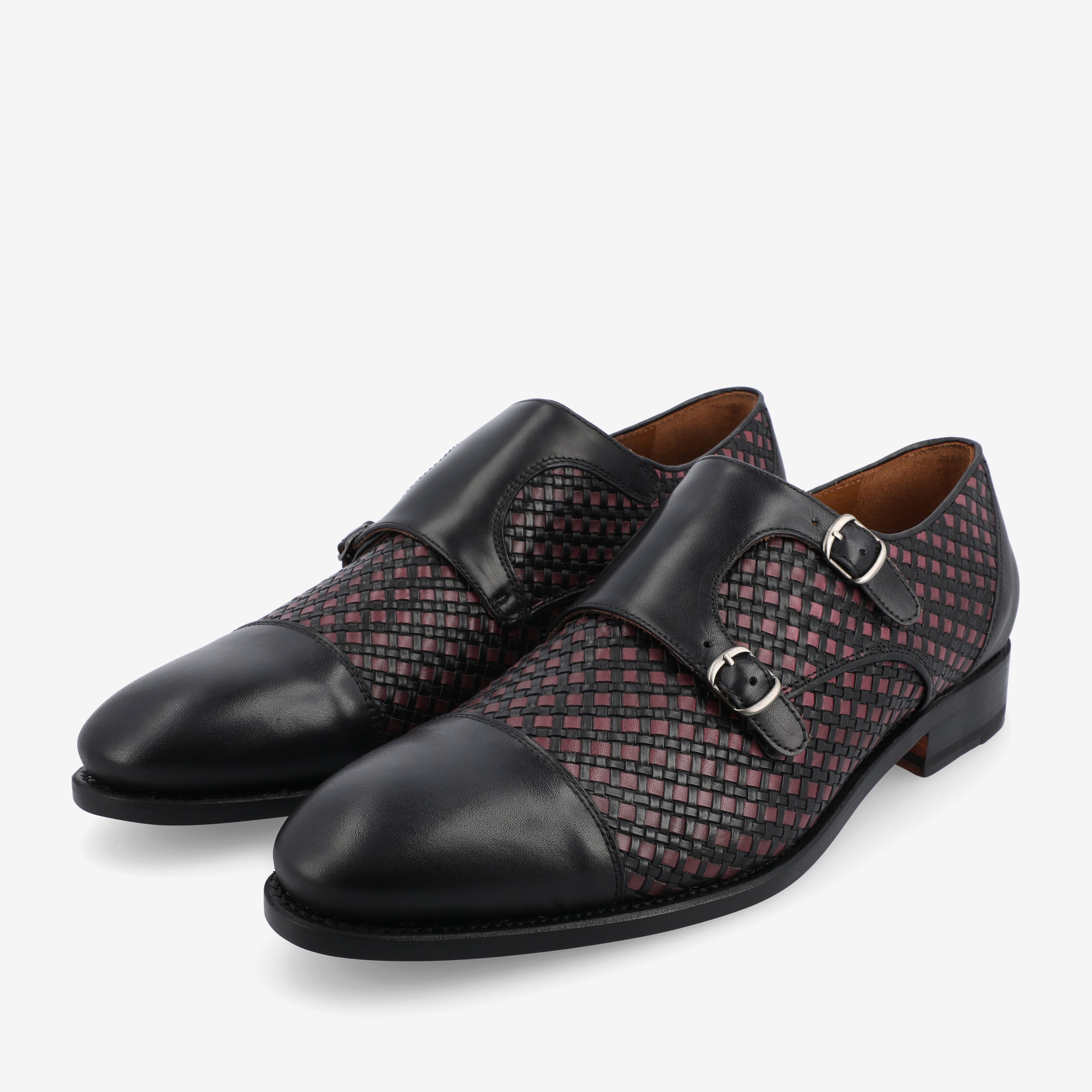 The Lucca Double Monk Strap Shoe in Black Woven TAFT