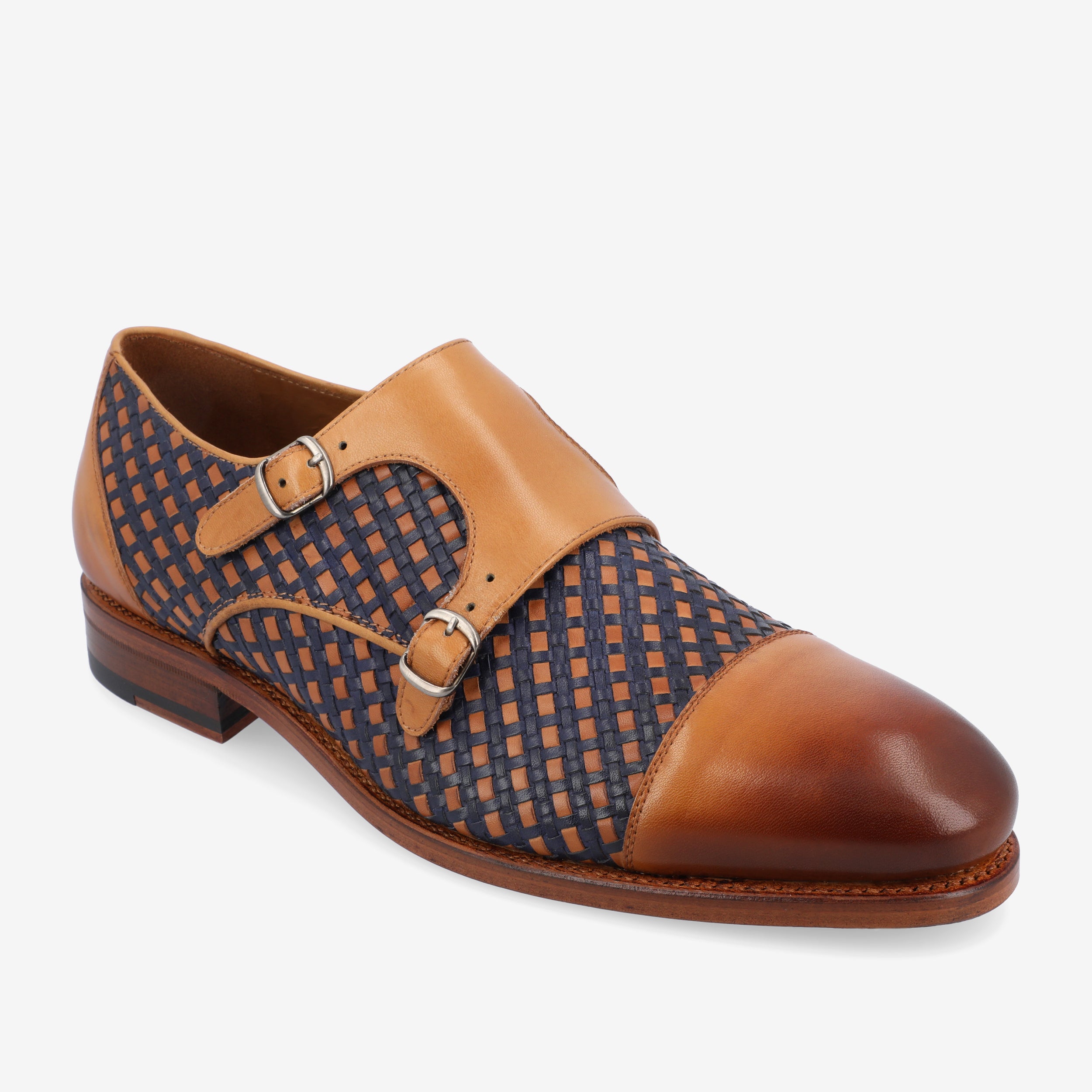 The Lucca Monk Strap Shoe in Navy Woven Leather TAFT