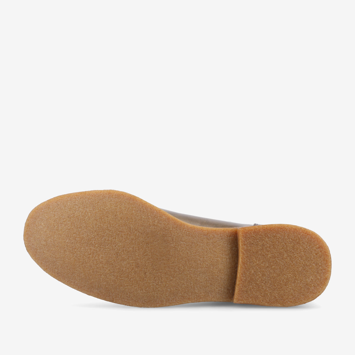 The image shows the bottom view of a beige shoe with a thick sole. The sole appears textured for grip.