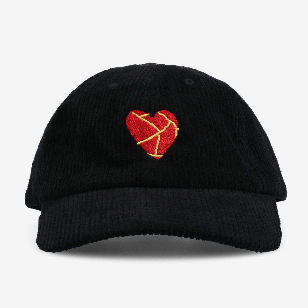 Take Care Heart Corduroy Hat in Black