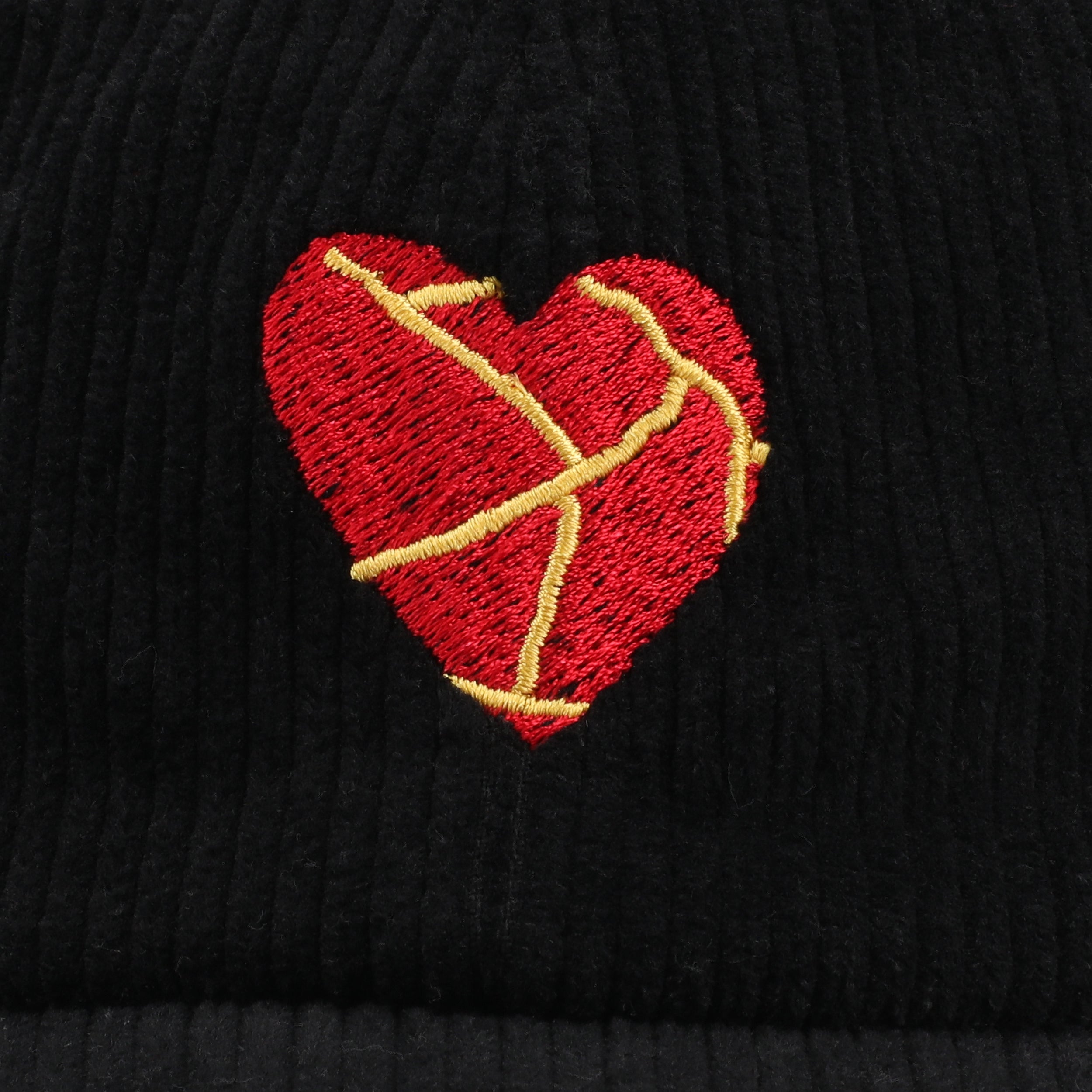 Take Care Heart Corduroy Hat in Black