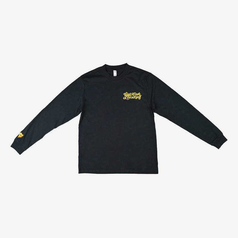 Black long-sleeve T-shirt with yellow Highspeed Delivery text on the left chest and a yellow graphic on the right sleeve.