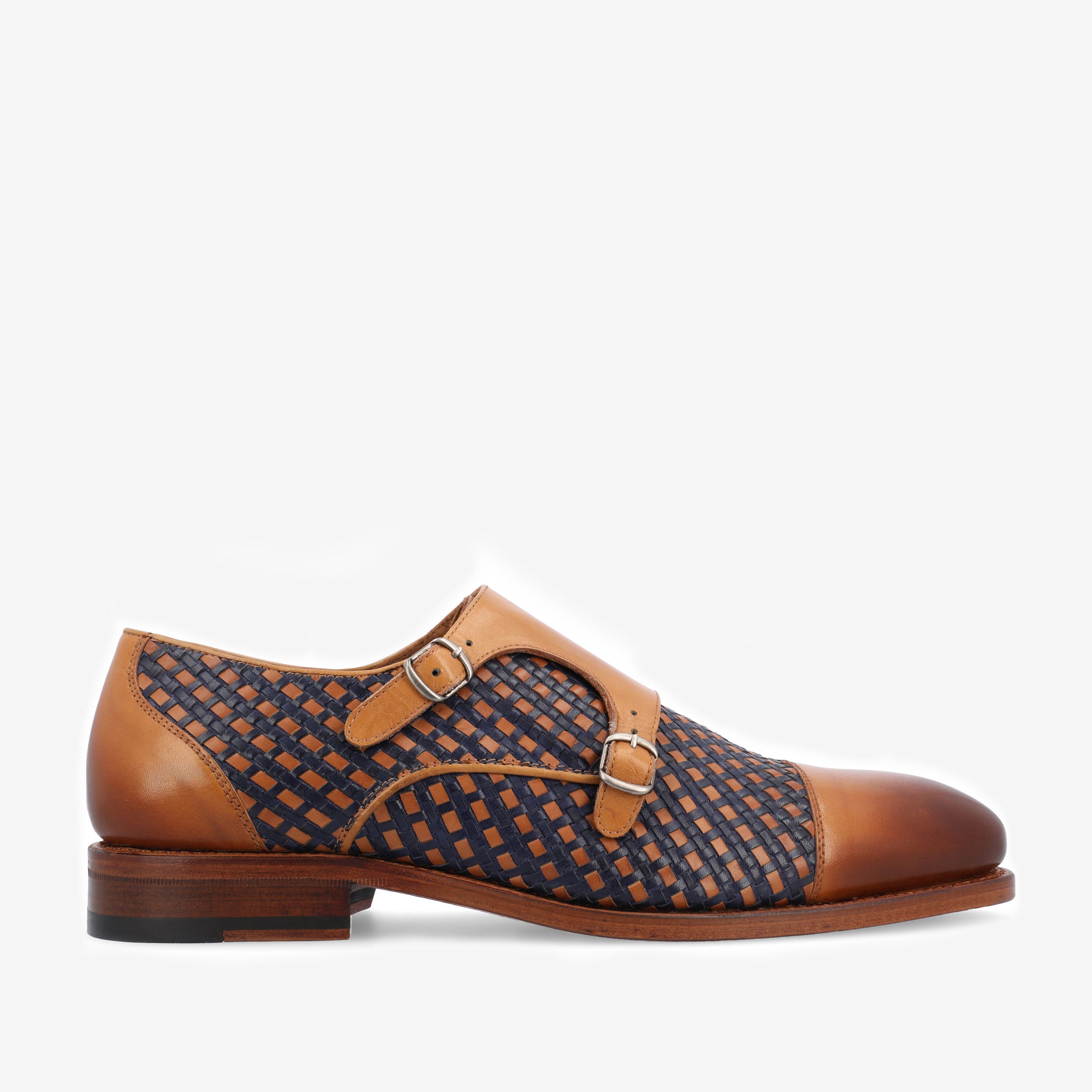 The Lucca Monk Strap Shoe in Navy Woven Leather | TAFT