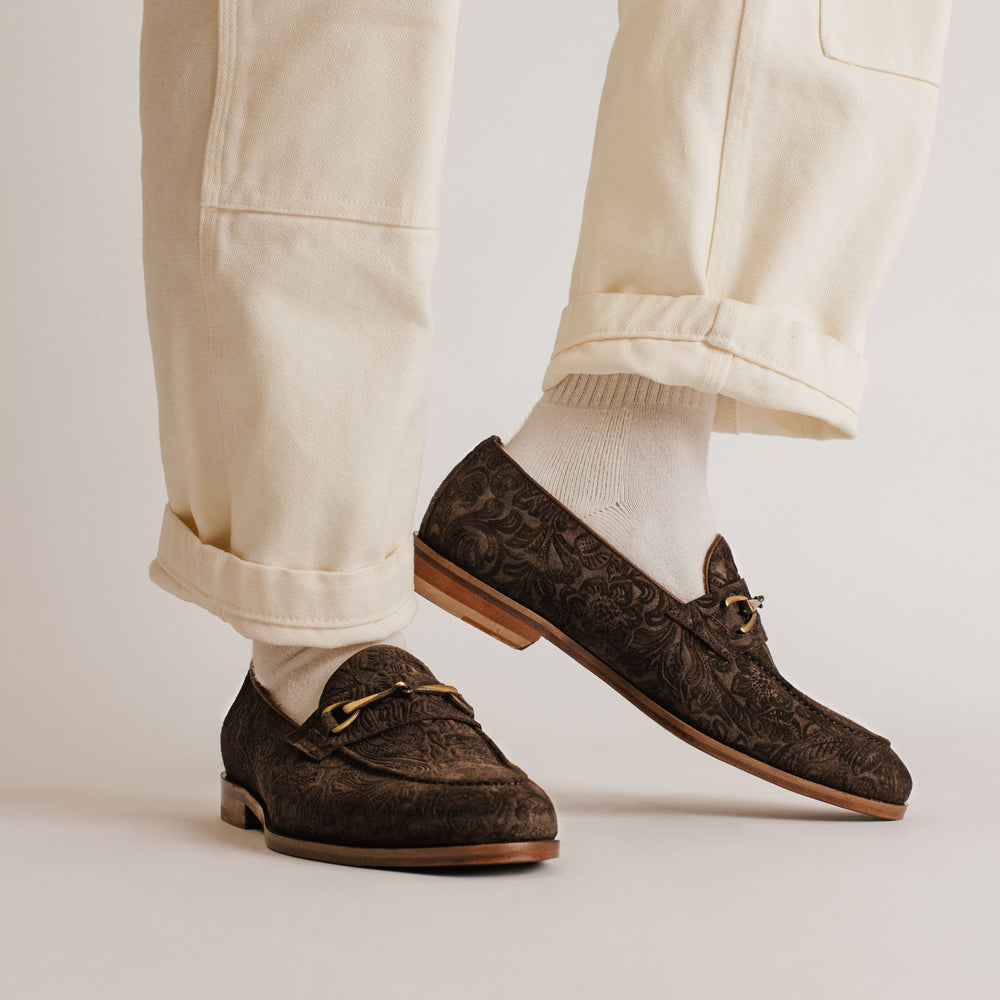 The Russell in Chocolate Floral Suede