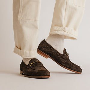 The Russell in Chocolate Floral Suede
