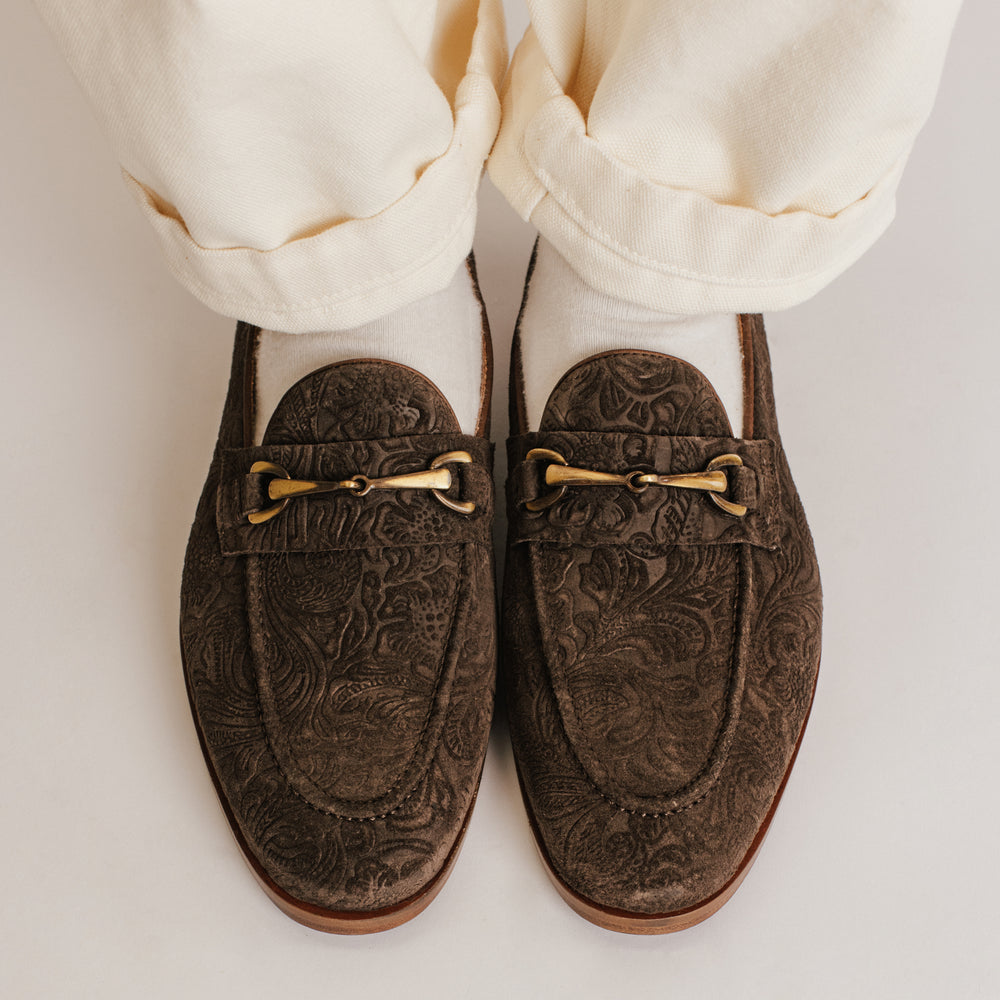 The Russell in Chocolate Floral Suede