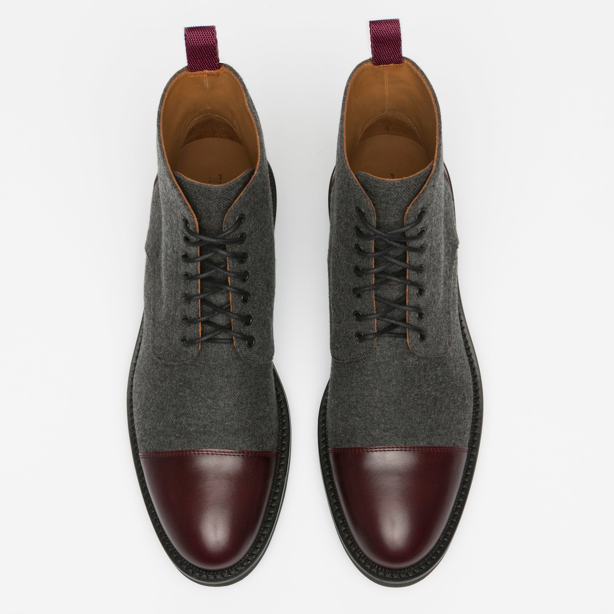 The Jack Boot in Grey Oxblood over head view
