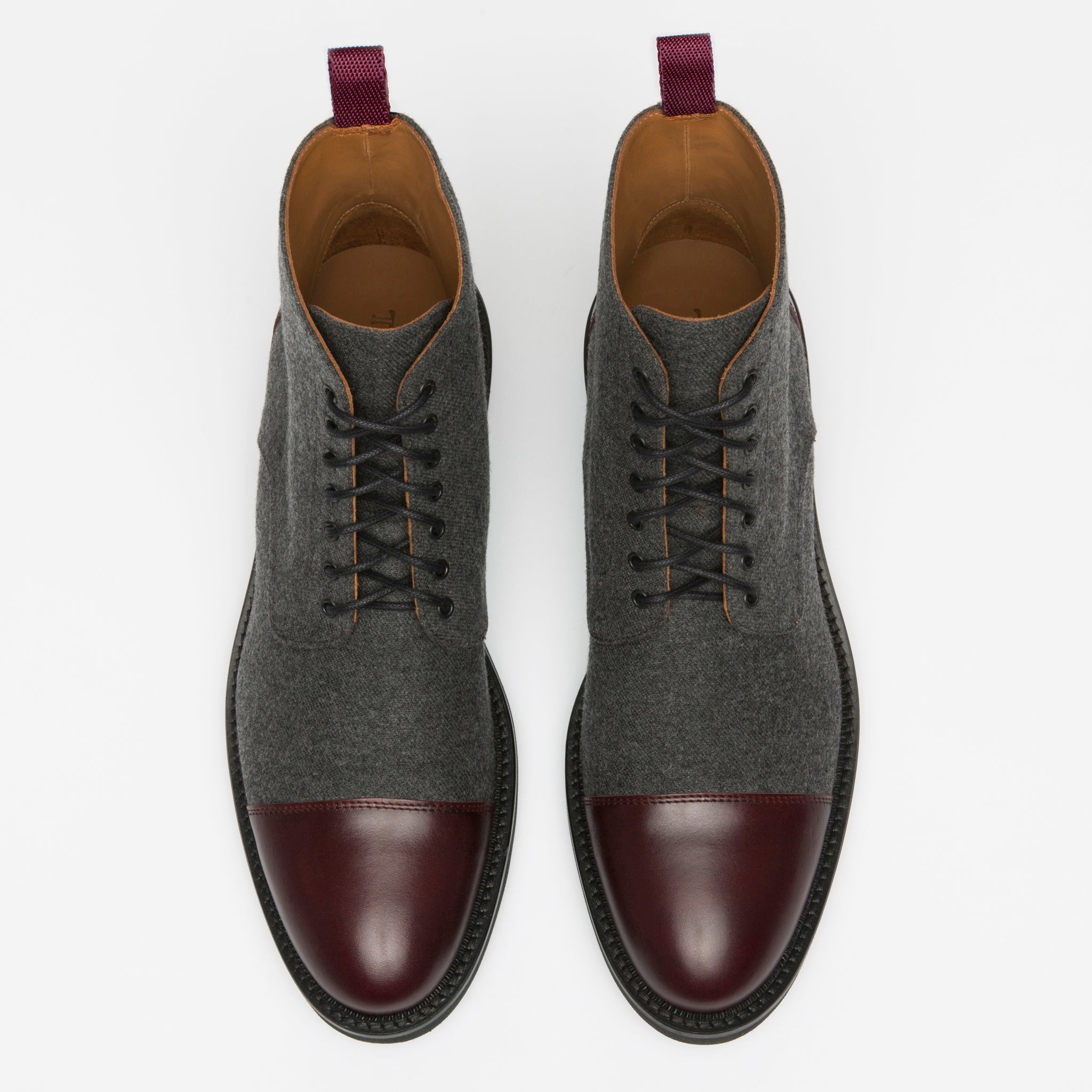 The Jack Boot in Grey Oxblood over head view
